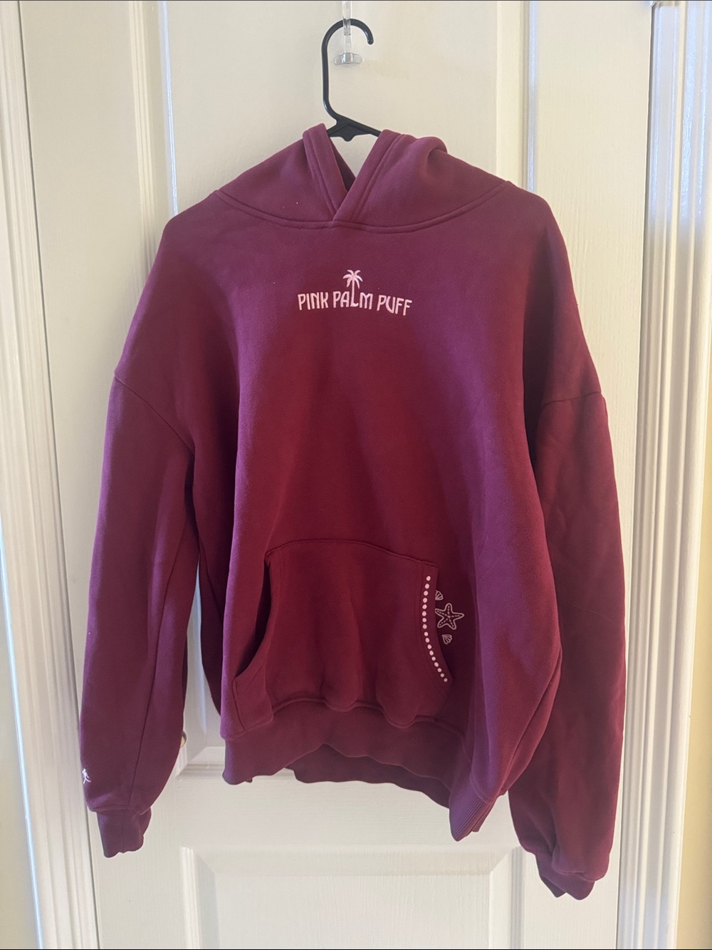 Pink Palm Puff Logo Burgundy Pullover